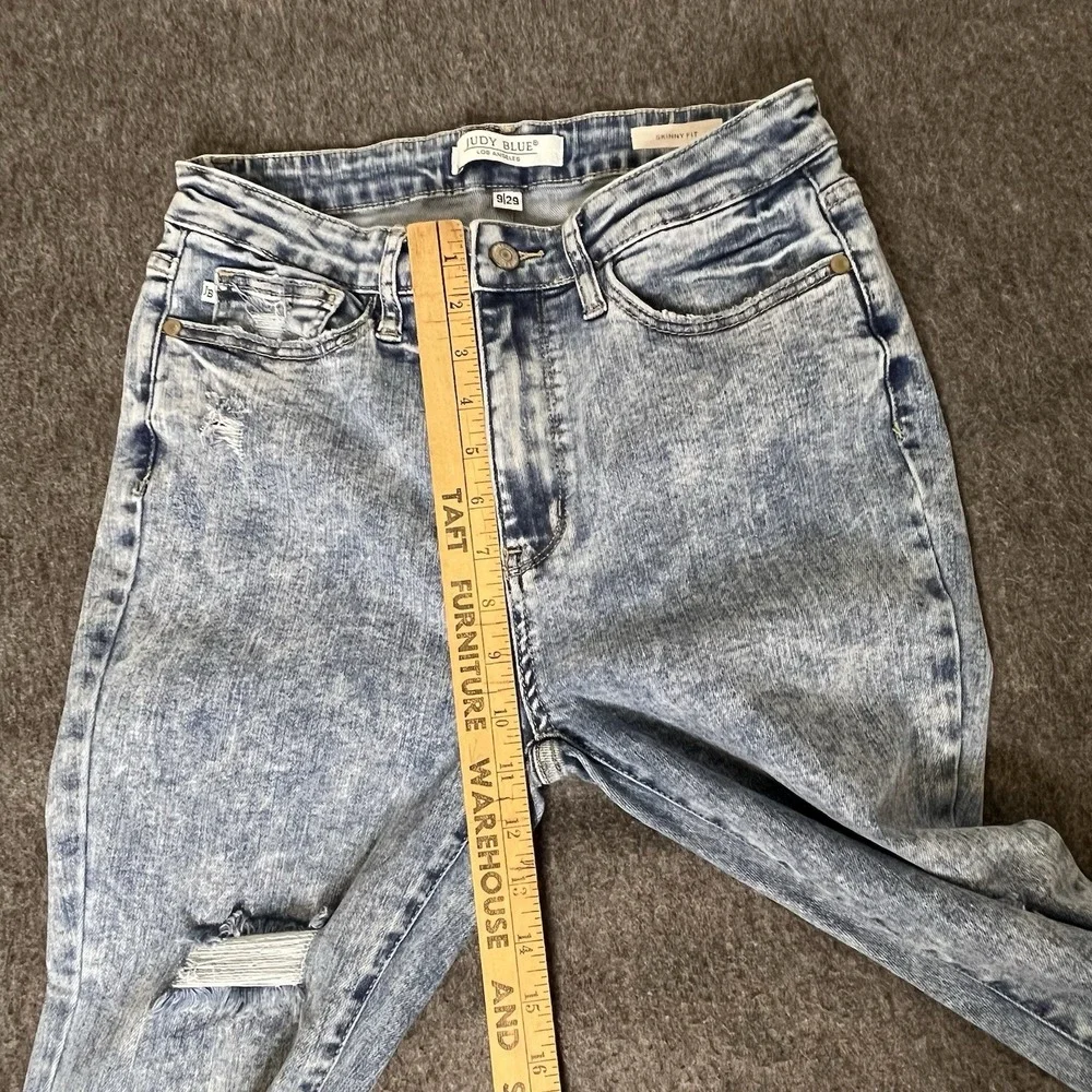 Judy Blue Skinny Fit Jeans Women's Sz 9/29 Acid Wash Distressed Raw Hem Denim‎